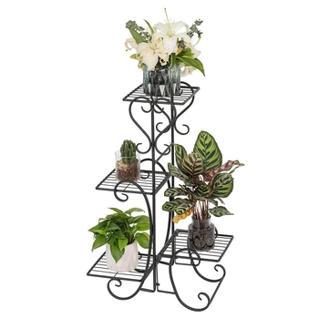 

4 Potted Square Flower Metal Iron Shelves Plant Pot Stand Decoration for Indoor Outdoor Garden Decor Flower Pot Rack Organizer