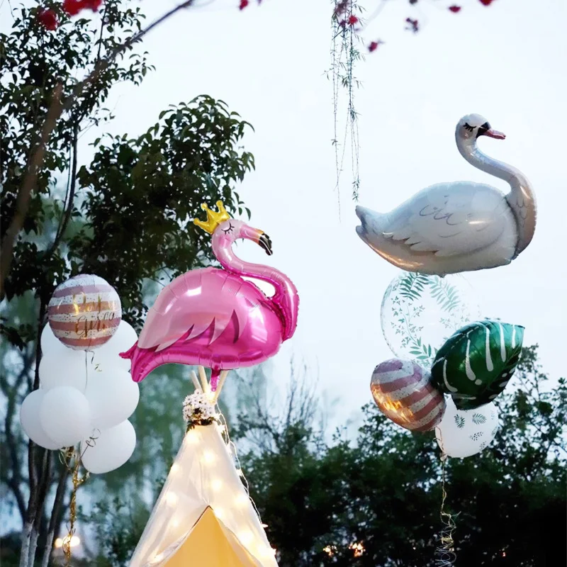 Большой белый шар Лебедь С Днем Рождения украшения детский игрушечный детский душ девушка животные воздушные шары розовый Фламинго Корона балон