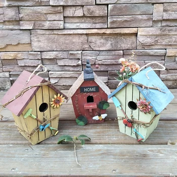 

Hangable Bird Nest Wooden Birds DIY House Outdoor Bird Cage Pet Parrot Birds House Garden Decorations