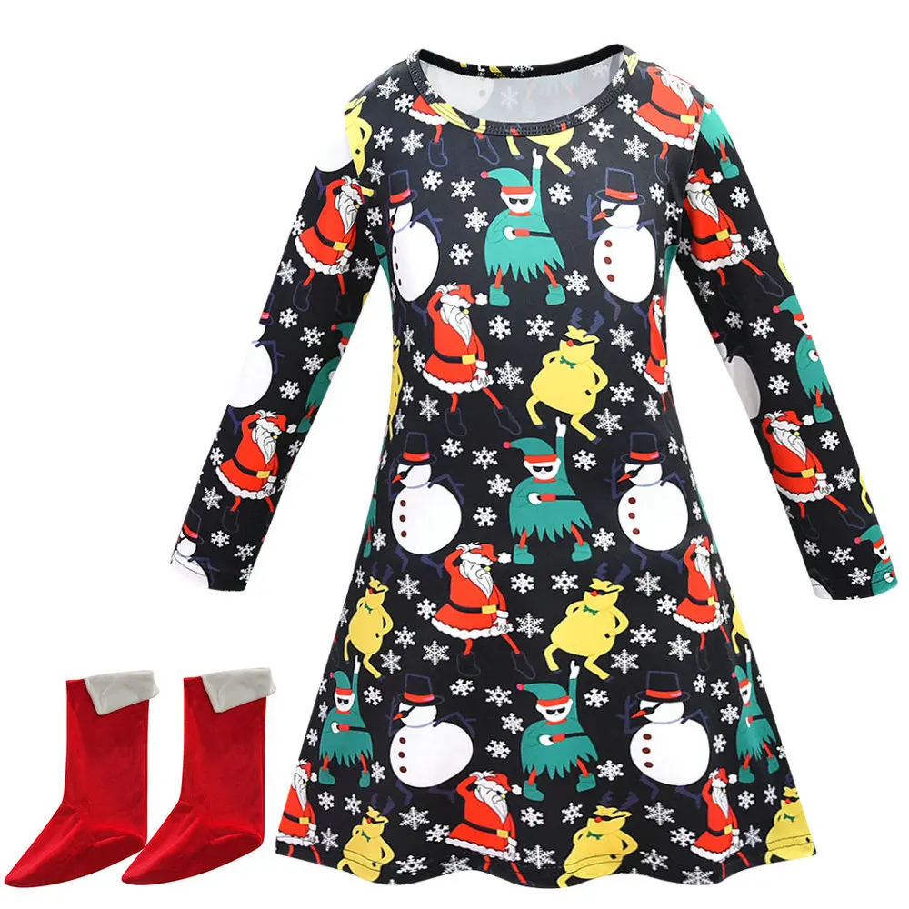 Aitonoble New Costume Christmas Dress with /christmas hat socks bag gloves Girl's Dress Cosplay Christmas For Girls' cosplay