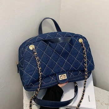 

Lattice Large Tote bag 2020 Fashion New High quality Denim Canvas Women's Designer Handbag High capacity Shoulder Messenger Bag