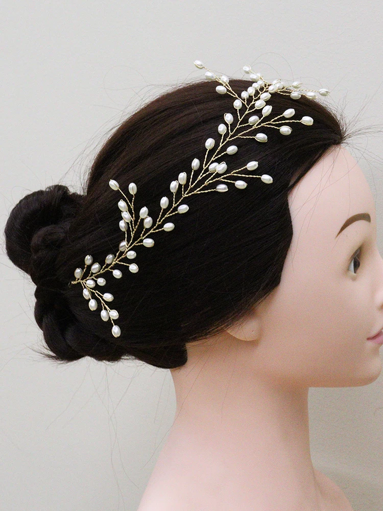 Silver Golden Women Pearl Hair Vine Chic Girls Party Hair Ornaments Bridesmaid Gift Tiara Headband Wedding Bridal Accessories