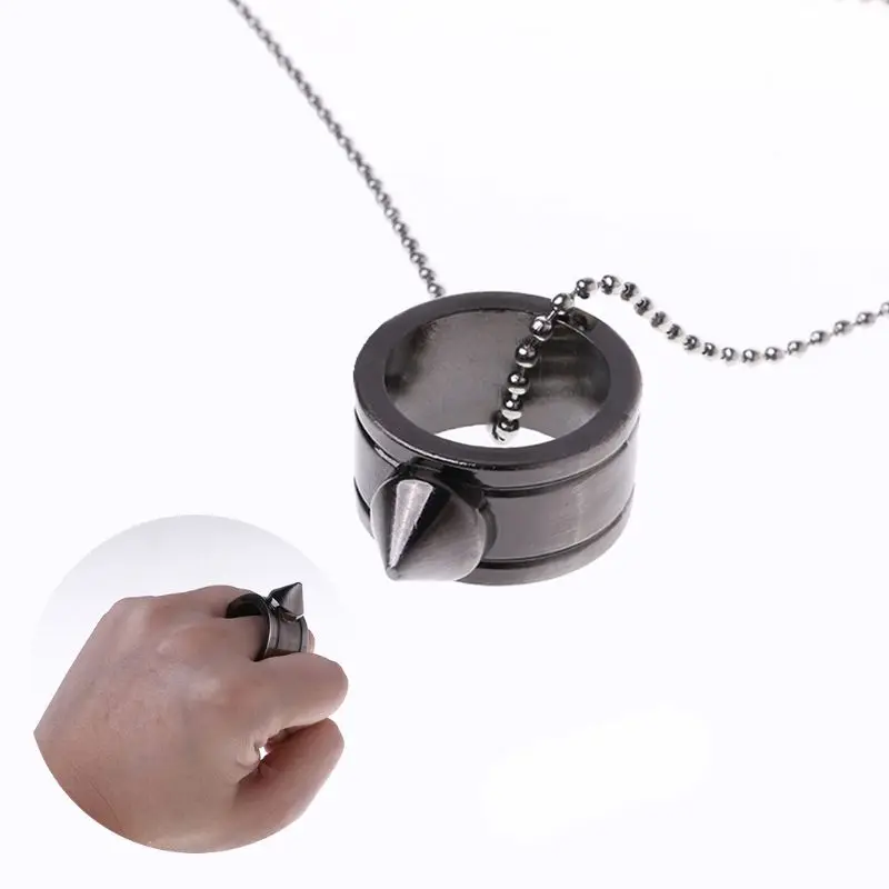 Вольфрамовая сталь самообороны поставки кольцо Женщины Мужчины безопасности выживания кольцо на палец с цепью инструмент M5TB