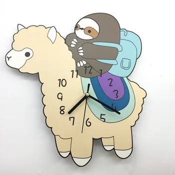 

11.8*10.6inch Cute cartoon alpaca decoration simple modern 3D children's wall clock Alpaca decoration wall stickers clock
