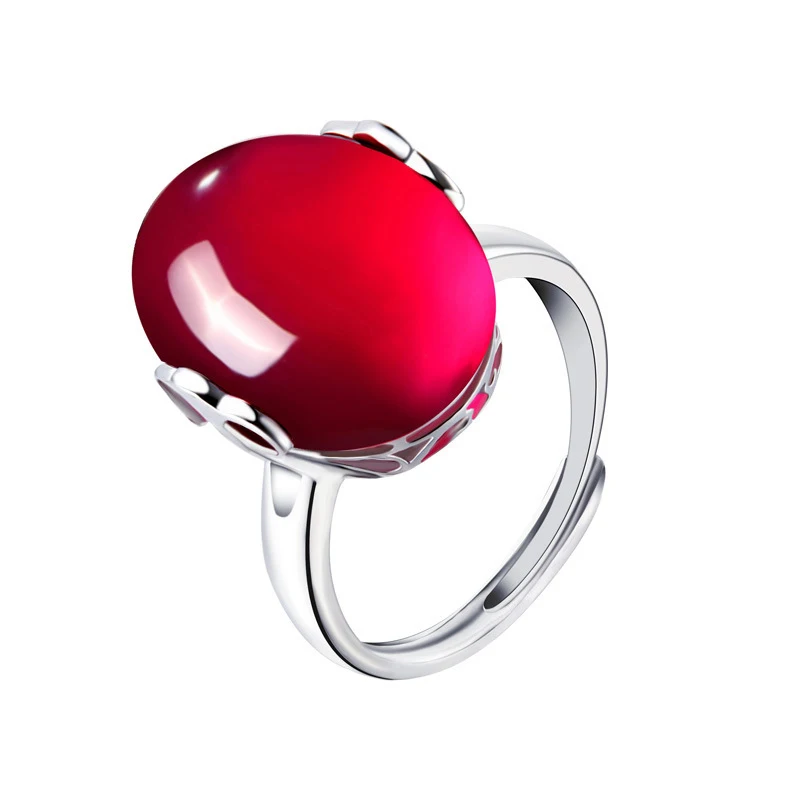 Винтаж женский красный нефрит регулируемое кольцо Настоящее серебро 925 пробы Обручение кольца для Для женщин класса люкс обручальное кольцо