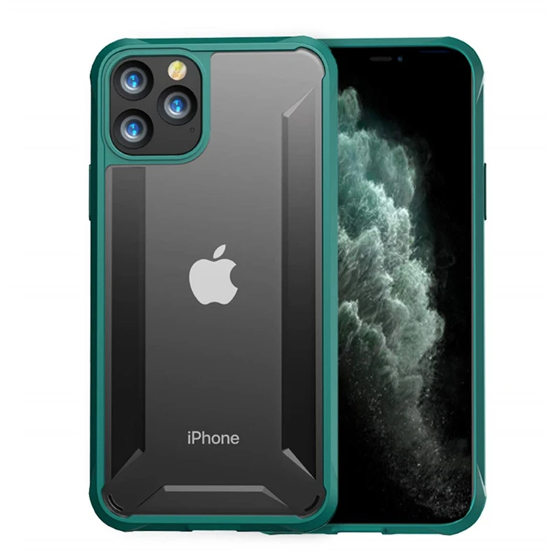 Прозрачный силиконовый чехол для iPhone 11 Pro Max X XR XS Max 7 8 Plus, Жесткий ПК, ТПУ, Мягкий противоударный чехол, чехол, Coque Capinhas - Цвет: Green