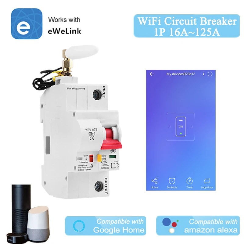 

EWeLink WiFi 1P Smart Circuit Breaker for Smart Home MCB Overload Short Circuit Protection Work with Amazon Alexa Google Home