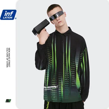 

INF Men'S Wear | 2020 Autumn New Style Street with Numbers Code Digital Printing Loose Versatile MEN'S Long-sleeved Shirt