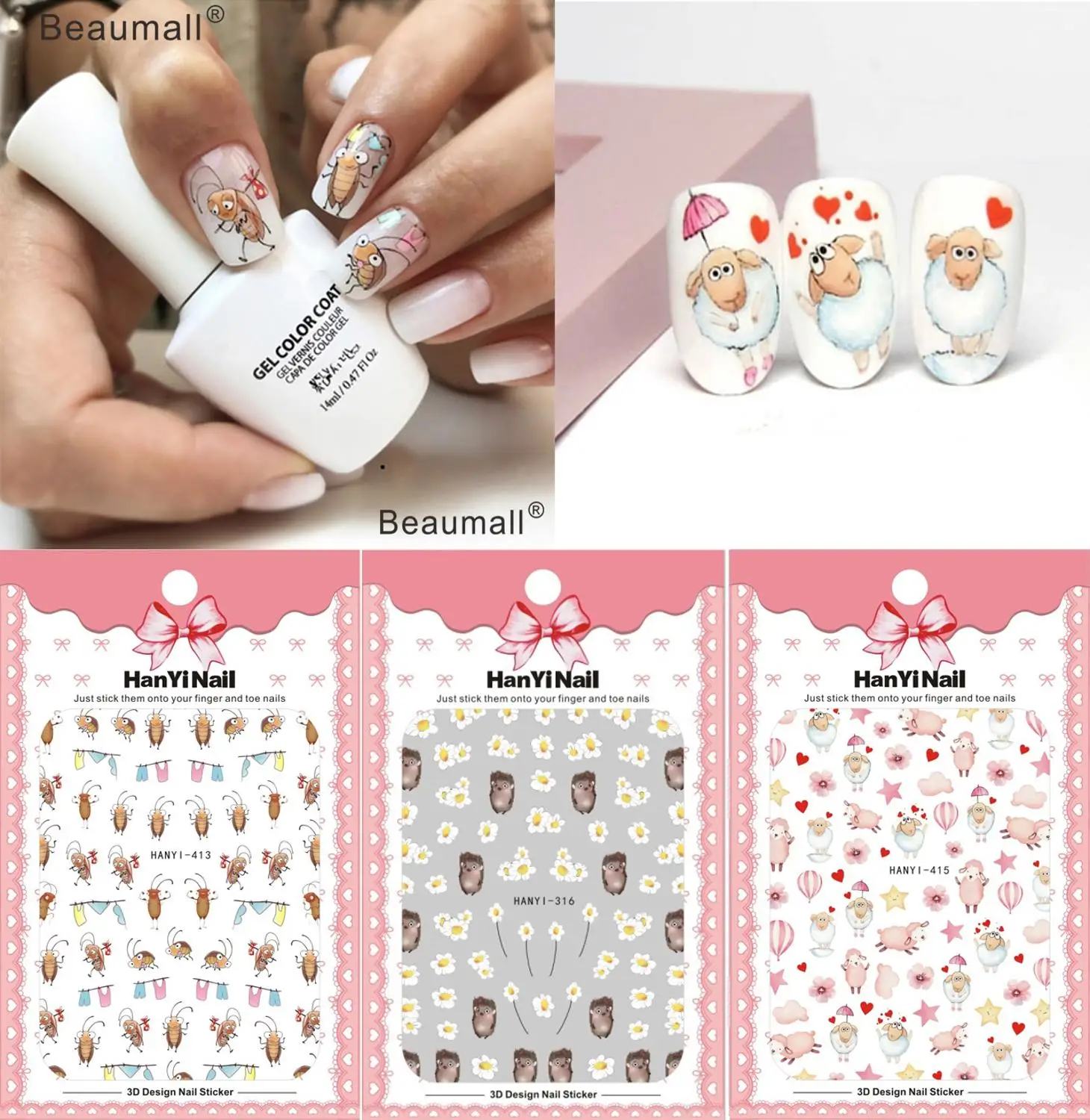 Cartoons Nails Art Manicure Back Glue Decal Decorations Design Nail Sticker For Nails