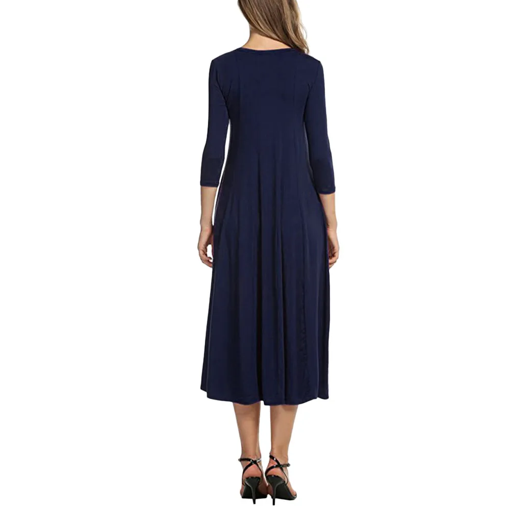 JAYCOSIN Casual Womens Half Sleeve Loose Long Maxi Dress Autumn Winter A-Line Solid color o-neck Dress Vestido Vestidos Elbise