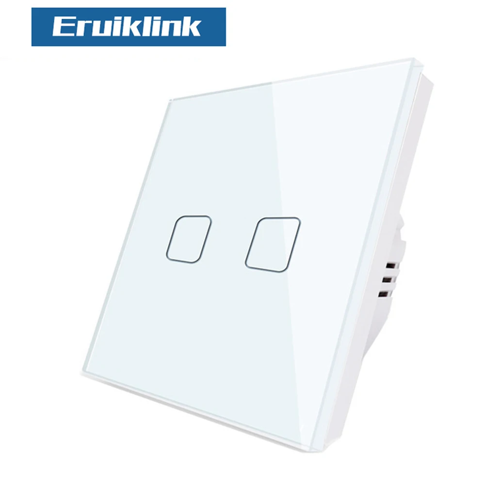 White Switch Стандарт ЕС/Великобритания настенный выключатель Eruiklink, сенсорный выключатель света 2 банды 1 способ AC110V-240V настенный сенсорный выключатель - Цвет: White Switch