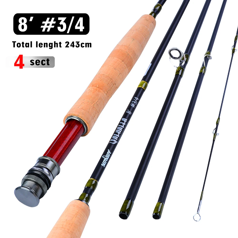 8ft 3G4 Sunlure 1 шт. 4 секции высокоуглеродистая 2,43 м и 2,74 М удочка для нахлыстом 8 футов 9 футов леска wt 3/4 5/6 супер светильник удочка для нахлыстом рыболовные снасти - Цвет: 8ft 3G4
