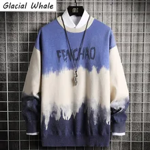 

GlacialWhale Oversized Mens Knitted Sweater 2020 Patchwork Jumper Gradient Sweaters Pullover Hip Hop Harajuku White Sweater Men
