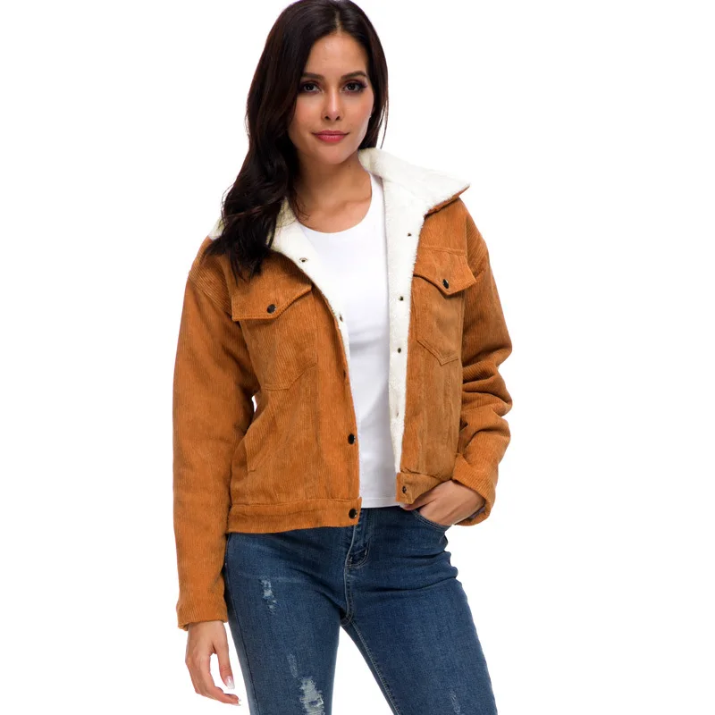 

2019 Winter New Style WOMEN'S Dress Corduroy Berber Fleece Thick Jacket Long Sleeve Single Breasted Fleece Tops