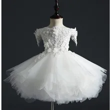 Белое кружевное платье с открытыми плечами для девочек на свадебную вечеринку; платье с цветочным узором для девочек; Детские пышные платья принцессы с аппликацией; платье для первого причастия для девочек