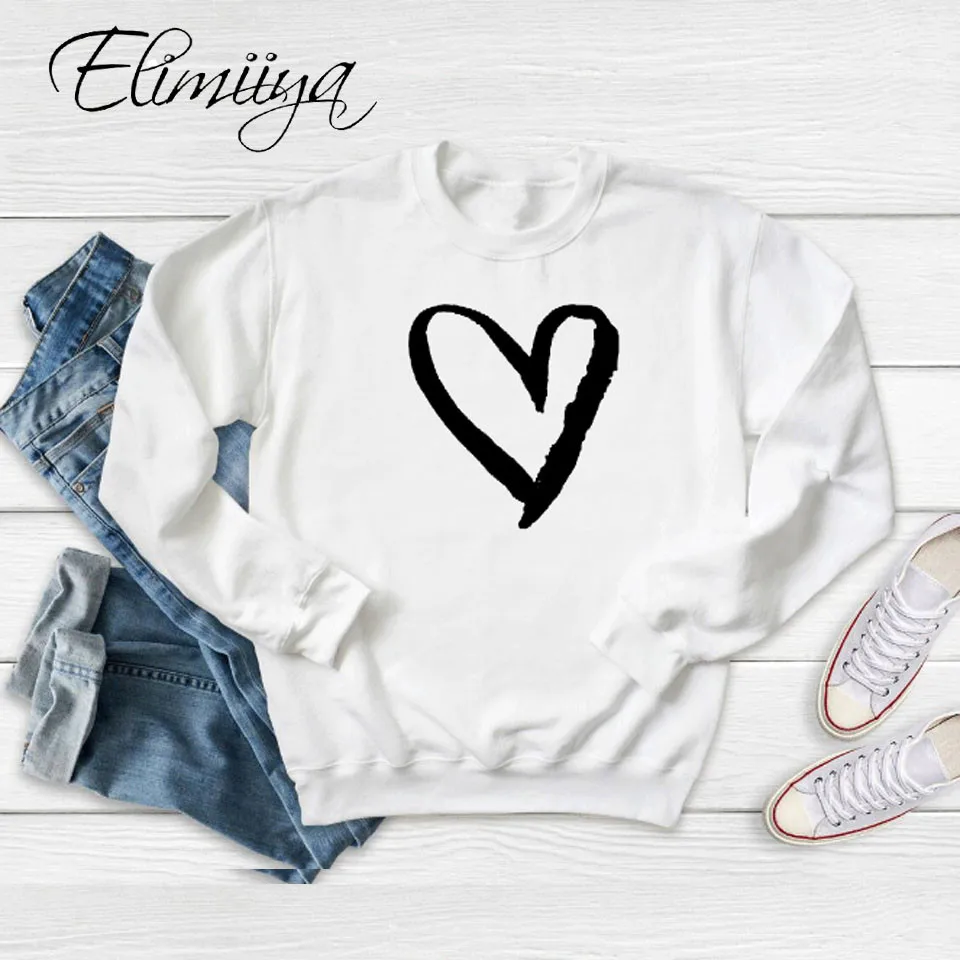 

Elimiiya Women Love Graphics Print Long Sleeve Crewneck Cotton Sweatshirt Loose Oversized Pullover Women's plus size clothes