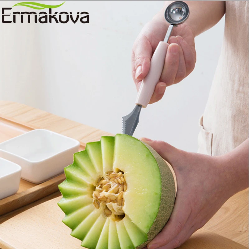 ERMAKOVA 2 в 1 Дыня шариковый нож Совок фруктовый резной нож Многофункциональный кухонный нож резак для фруктов инструмент для резьбы