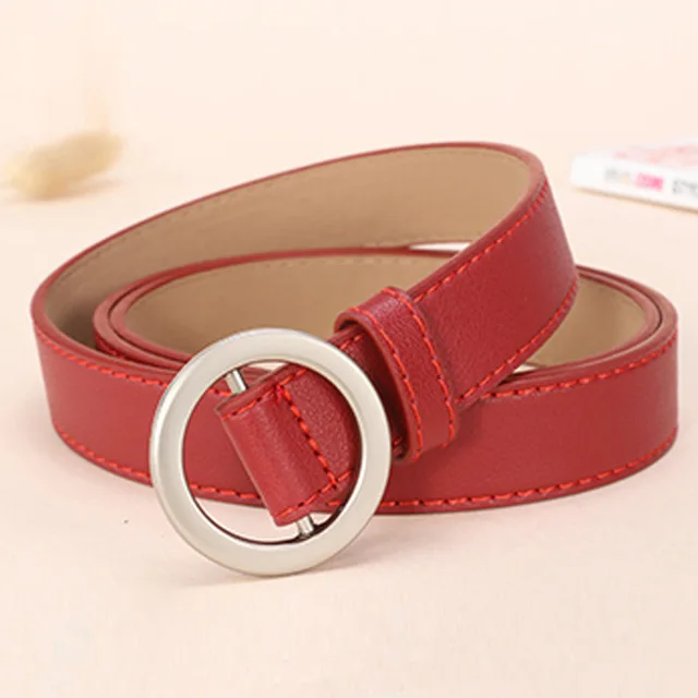 JIFANPAUL Women belt Round alloy pin belt jeans wild decorationFashion vintage ladies leather new hot sale belt free shipping - Цвет: SSM01red silver