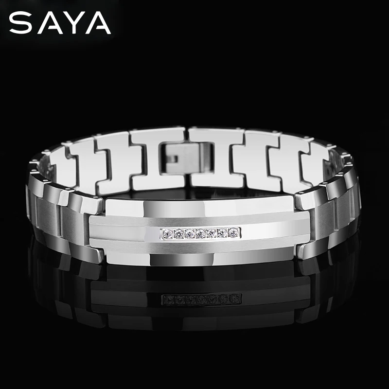 14mm Width Tungsten Carbide Men Bracelets, Inlay CZ Stones Tones Length 20cm Gift, Free Shipping, Customized