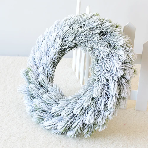 Home Christmas Decorations Mori Snow Christmas Wreath Flocking Cedar Christmas Door Hanging European Decoration Merry Christmas - Color: 40cm Falling snow