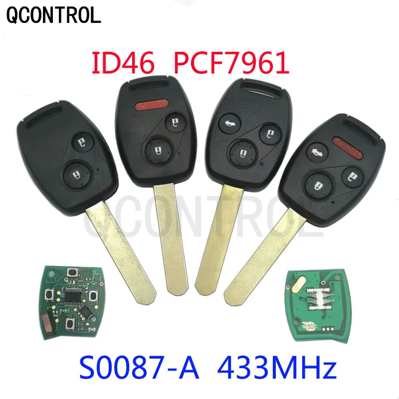 QCONTROL дистанционного ключа для Honda S0087-A Accord Элемент пилотный гражданский CR-V HR-V Fit Insight City Jazz ID46 чип 433 МГц