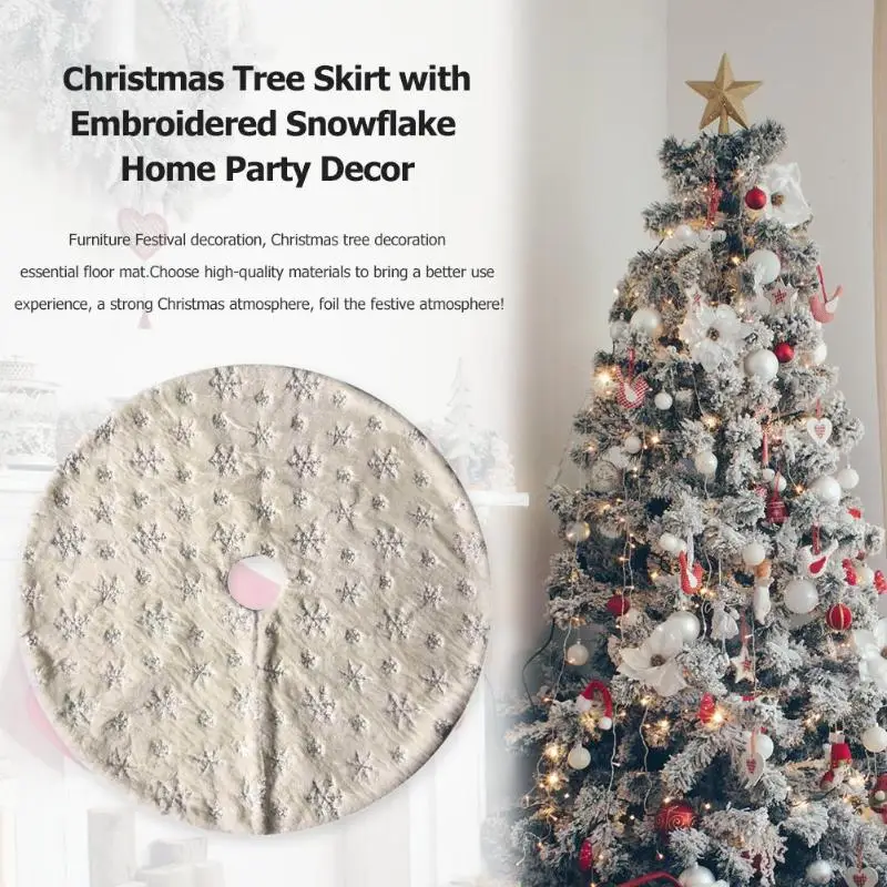 

Xmas Tree Skirts Apron Blanket Mat Cover Gold Silver Snowflakes Party Decor Home Festival Christmas Tree Decoration