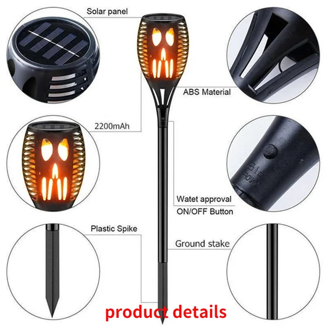 1/2/2004 -Pack Halloween Vízálló Napenergia -Tűz Villogó Láng Fáklya Könnyű Kültéri Dekoráció Világítás Kerti Gyeplámpa Lámpa - Image 3
