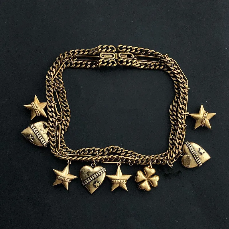 

Fashion women choker vintage style bee heart five-point star chain link necklace two layer colar famous brand jewelry