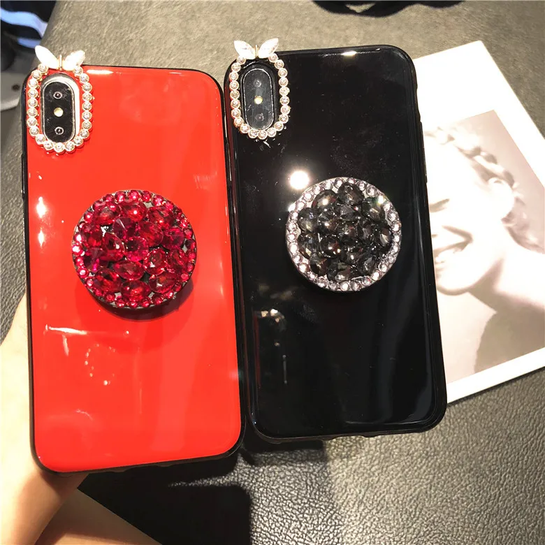 

case for iPhone 11 XR 7 8 11 Pro Max X XS Max Plus 6 6s cover soild color Rhinestone kickstand