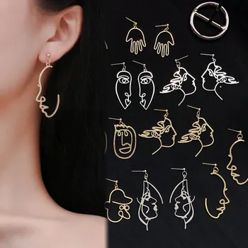 

Punk Human Face Drop Earrings For Women Retro Abstract Hollow out Statement Hand Metal Fashion Dangle Earring Jewelry
