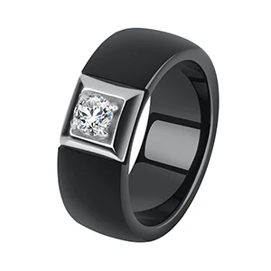 Новое гладкое современное черно-белое керамическое кольцо для женщин, высокое качество, с квадратным кристаллом, стразы, популярные ювелирные изделия на годовщину, подарок - Цвет основного камня: Black