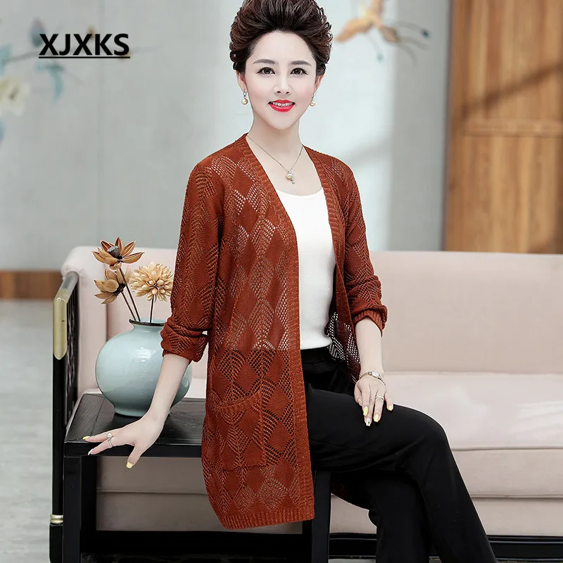 XJXKS Осень Зима Новая мода v-образным вырезом Женский Длинный Кардиган Свободный Плюс Размер удобный шерстяной вязаный женский кардиган - Цвет: Коричневый