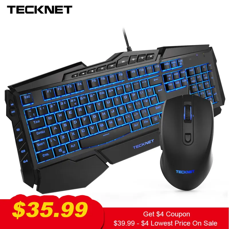

TeckNet Gaming Keyboard Mouse Combo Kit Ergonomic 7 Colors LED Backlit Rainbow USB Wired Gamer Set UK Layout for Windows PC