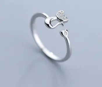 

THIN SO Cute 100% Authentic REAL.925 Sterling Silver Fine Jewelry White Zirconia Set Kitten Cat Animal Ring Pet GTLJ1469
