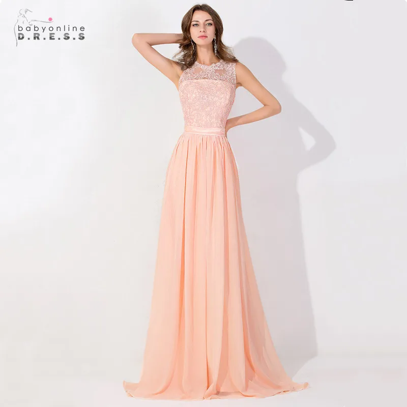 Vestido de Festa Sexy Illusion Lace Evening Dresses Long A-line Backless Evening Gowns O-neck Chiffon Robe De Soiree