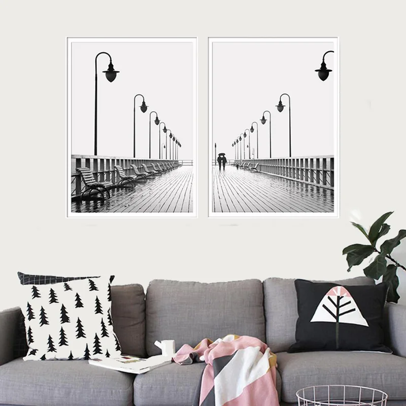 Современная Настенная Картина на холсте черные плакаты и белые принты Brooklyn Bridge