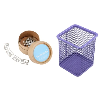 

Purple Metal Rectangle Shaped Mesh Pen Pencil Holder Organizer with 20Pcs Bookmark Souvenirs Field Line Marker