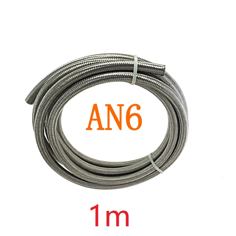 Universal 1M AN Racing Fuel Hose Stainless Steel Braided Brake Fuel Oil Line AN6 AN8 AN10 Hose Pipe Silver