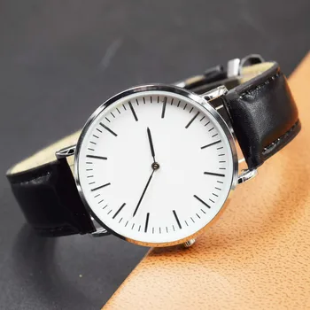 

Classic Minimalist NO LOGO Men Watch dial PU Leather Band Simpler Black Watch Clock Cheap Watches Quartz Movement Geneva Classic