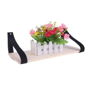

Wooden Wall Mounted Book Shelf Flower Pot Storage Rack Shelves Felt Strap Hanging Organizer Holder Home Decor Size L