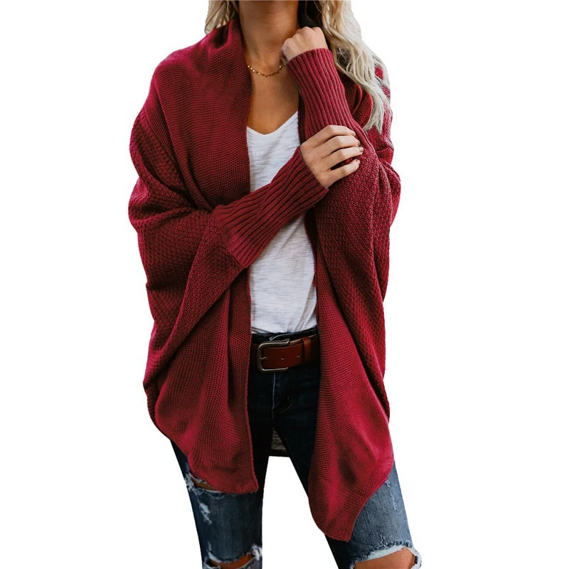 SHUJIN, Зимний вязаный кардиган, свитер для женщин, длинный рукав, большой размер, вязаные свитера, кардиган, Женский однотонный джемпер, пальто - Цвет: Red