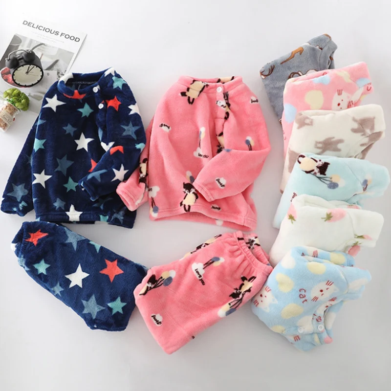 Kid Pajamas Set Boys Girls Cotton-padded Pjs Top and Pants Unisex 3 layers to Keep Thick Warm Clothes Toddler Clothing Clothes best children's sleepwear