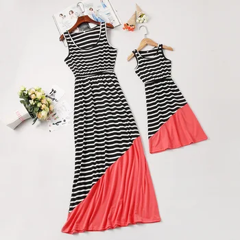 

Summer Striped Mother & Daughter Matching Dress Women Girls Striped Tshirt Tops Family Clothes