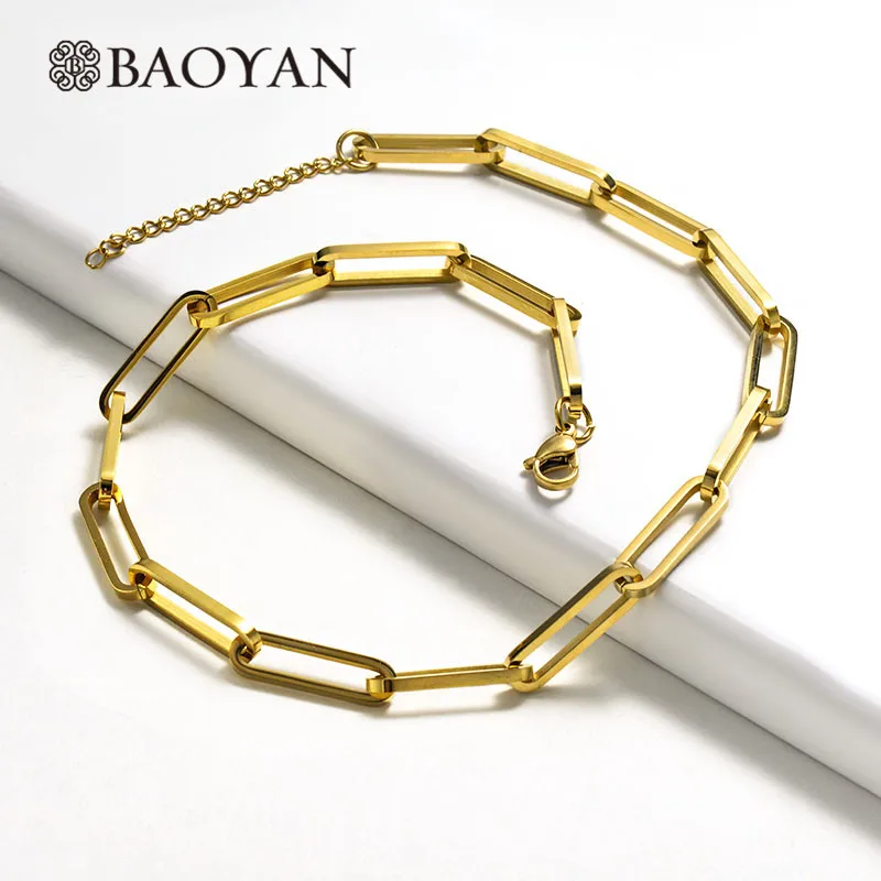 Baoyan, золотое ожерелье из нержавеющей стали в стиле хип-хоп, Золотая цепочка, ожерелье, ювелирные изделия, простые винтажные кубинские звенья, цепочка, колье, ожерелье для женщин