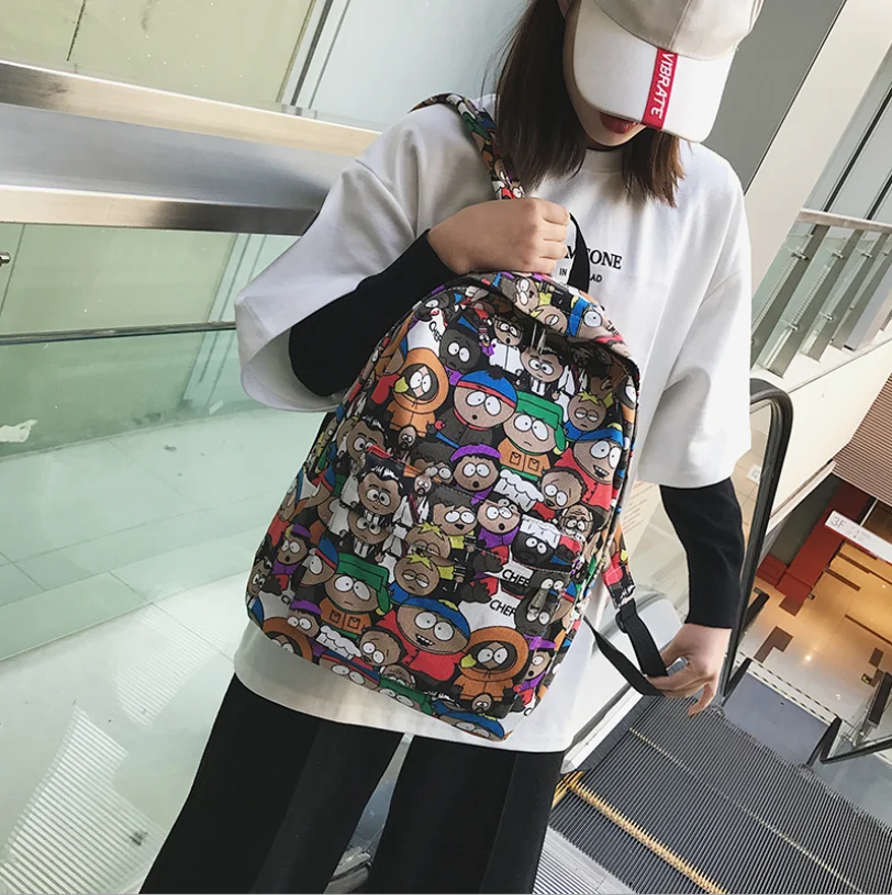 New backpack female cartoon alphabet doodle personality wild backpack men and women shoulder bag mochila