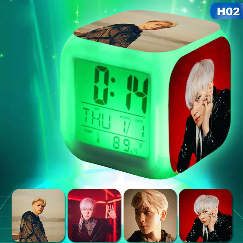 Kpop группы EXO альбом OBSESSION светодиодный 7 цветов Вспышка Изменение ночной Светильник будильники держатель стационарный набор - Цвет: 2