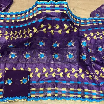 

CS African bazin riche fabric Latest fashion embroidery bazin lace fabric with net lace 5 yards Pair with 2 yard Tulle lace