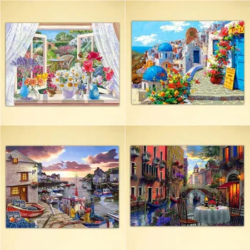 

Village Digital Oil Painting By Numbers Canvas Wall Picture DIY Hand Painted No Frame Home Decor for Adults Kids Beginner