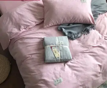 

100% Cotton linen 4 set series Quilt cover sheet pillow cases solid bedroom 4 piece set Japan style