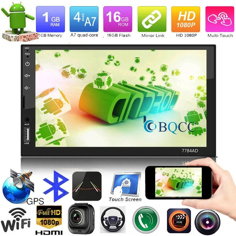 

Autoradio 7" 2DIN Android7.1 1080P Quad Core Car Stereo MP5 Player GPS Navi 4G FM AM Radio + Map + CAM